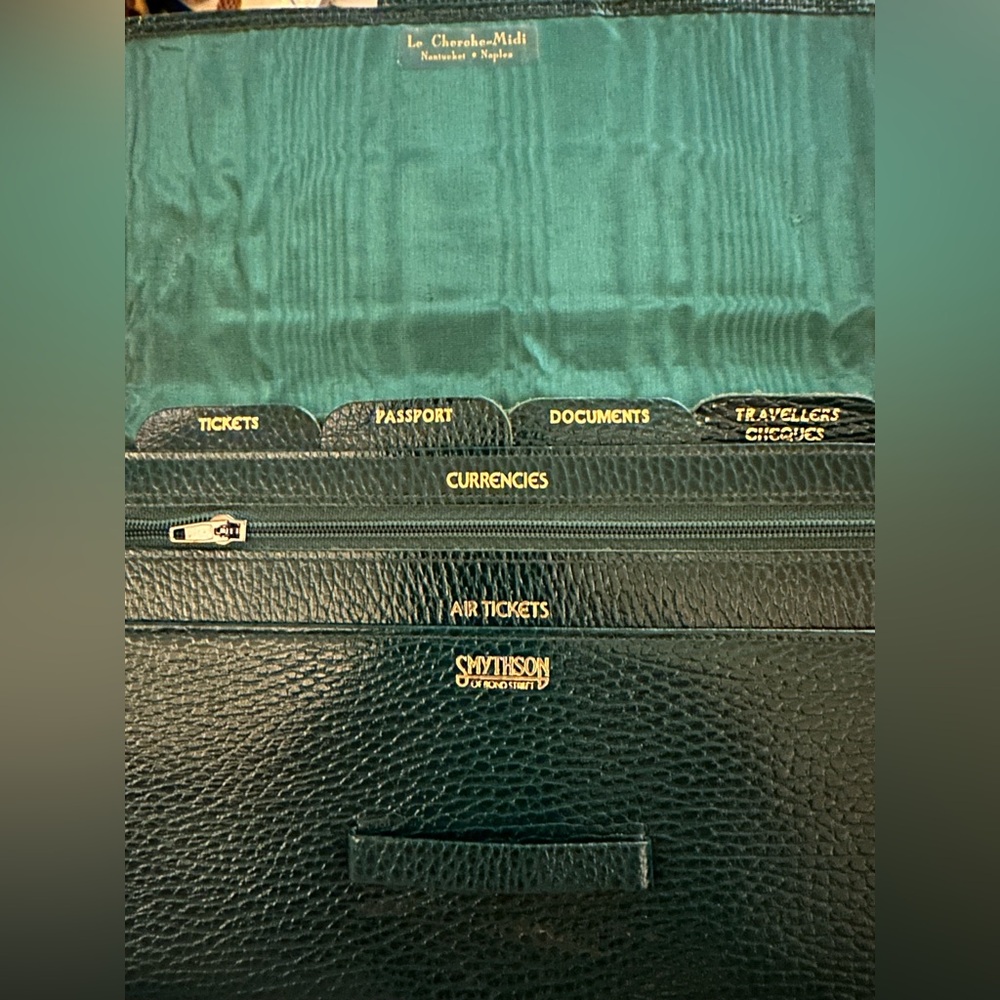 Smythson Luxury Embossed Pebble Green Leather Travel Organizer Bag Clutch - Picture 7 of 7